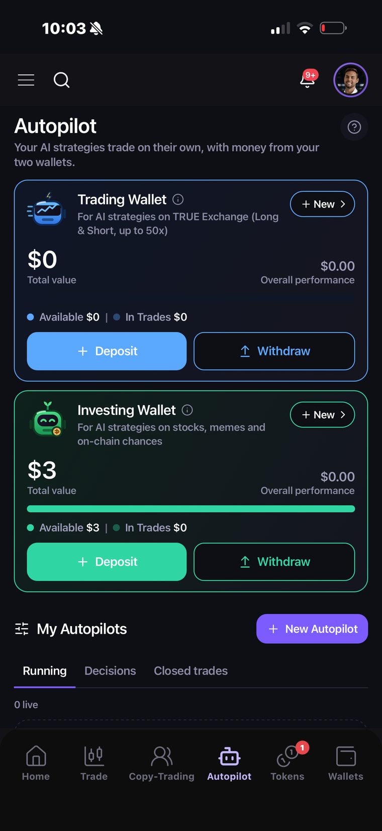 Autopilot with a separate Trading Wallet and Investing Wallet