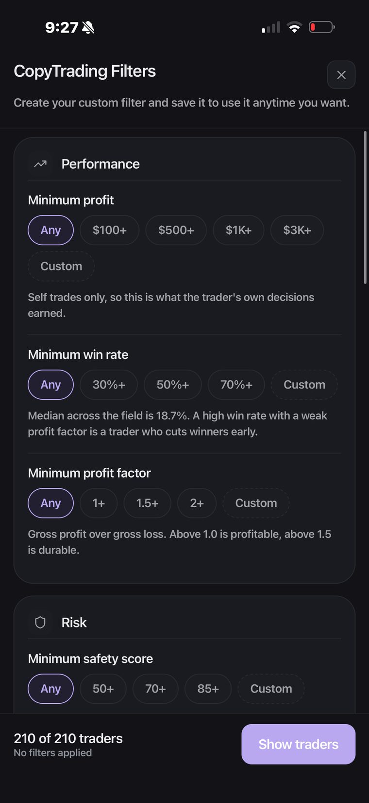 Performance and risk filters with medians explained