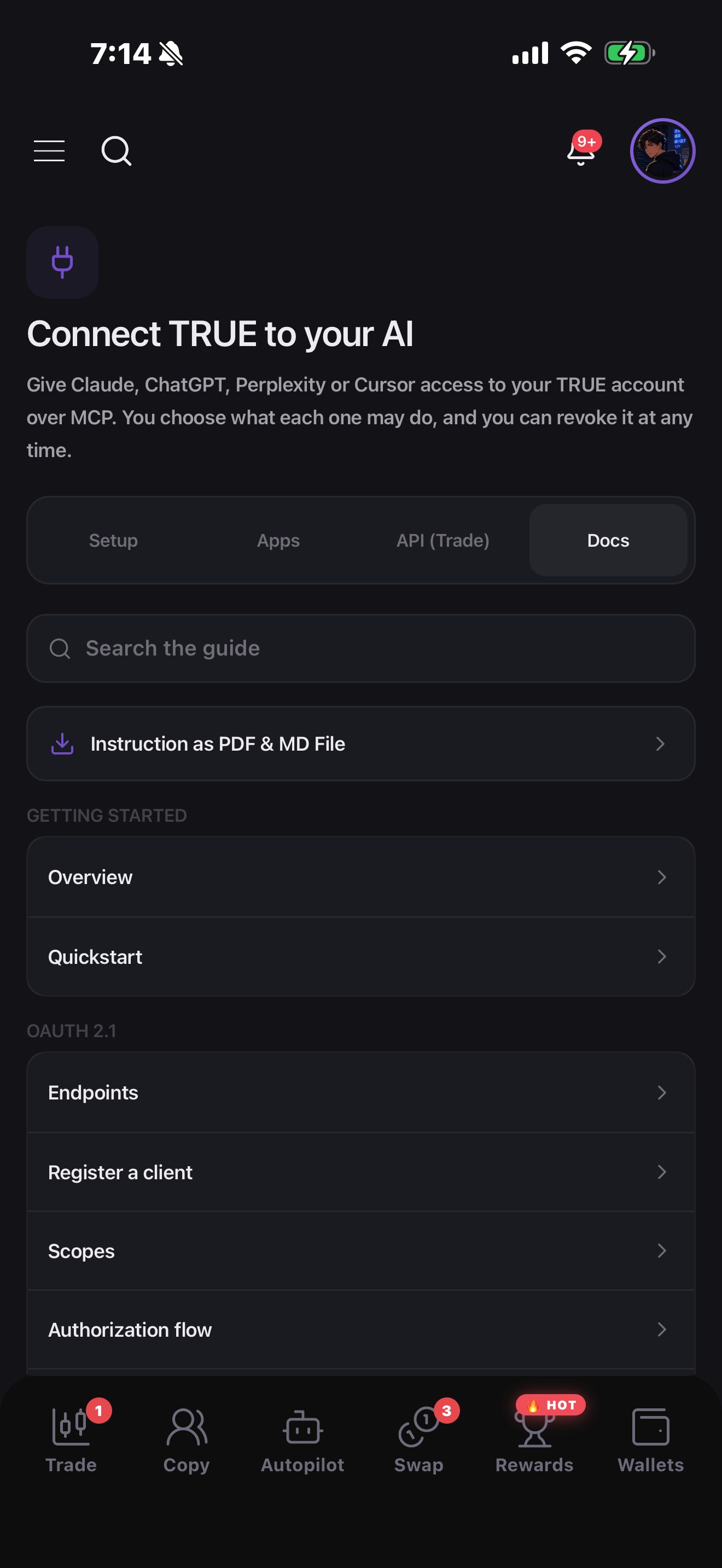 The developer guide inside the app